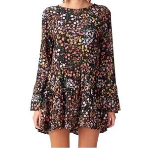 Zara Black Floral Print Tie Back Long Sleeve Oversized Romper Size Small
